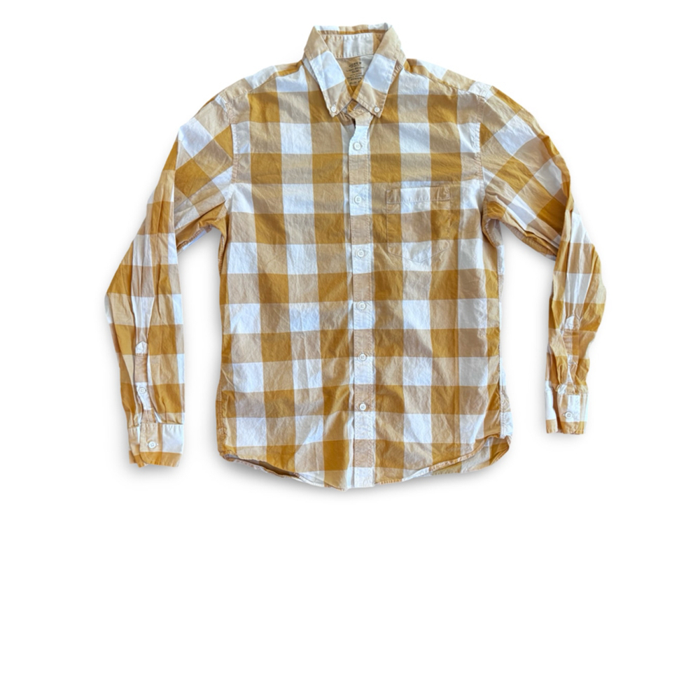 J.Crew Lightweight Mustard Yellow Plaid Button-Down Shirt, Size Medium Slim Fit
